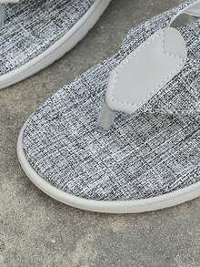 Women's Thong Style Flatform Sandals, Woven Fabric Toe Post Slide Sandals, Lightweight Casual Summer Shoes - Grey - View 7