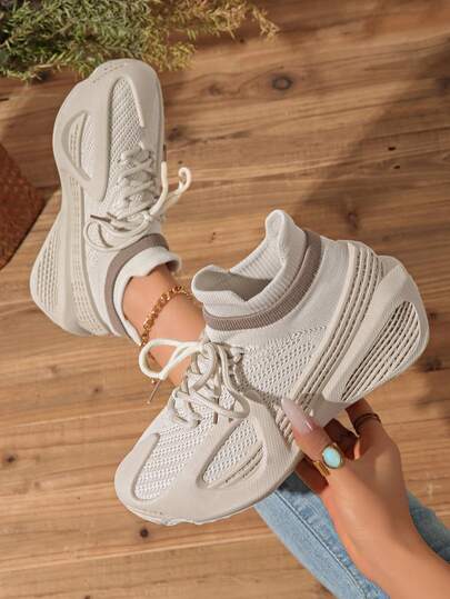 Women's Casual Sports Shoes, Lightweight & Comfortable Low-Top Walking Shoes, Round Toe Lace-Up Casual Running Shoes, Mesh Breathable Fabric Hollow Lightweight Sports Sneakers