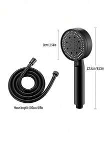 1pc Handheld Pressurized Shower Head With Hose, 5 Adjustable Water Flow Modes, Bathroom Shower Head, Bathroom Hardware Accessories - Black - View 3