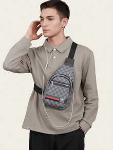 经典男士花卉胸包，时尚百搭斜挎包，大容量多功能轻便单肩包，胸前包，男女通用，带耳机孔，日常通勤包，商务包，礼品，学生包 - A - 查看 4