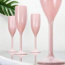 2pcs Pink Champagne Flute Glasses, Reusable Plastic Champagne Cups For Bridal Shower, Wedding, Birthday Party, Christmas, Halloween, New Year - A - View 1
