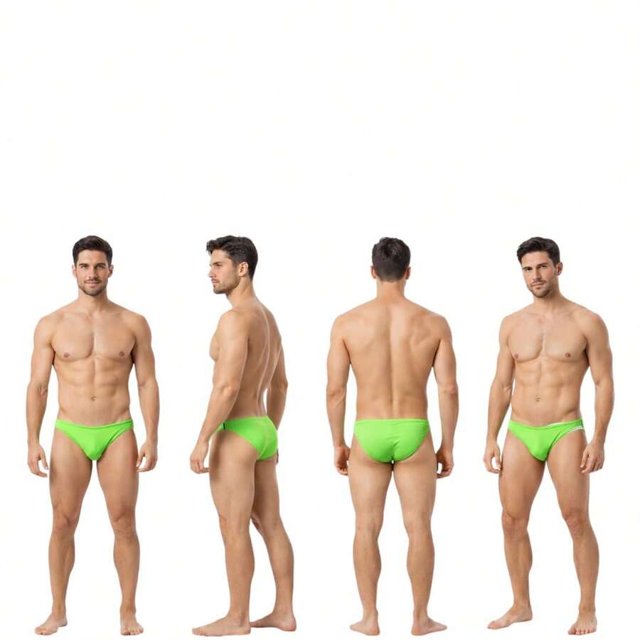Men's Slim Swim Trunks 3cm Side Slip Bold Modern Diandrher Summer - Lime Green - View 1