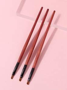 3pcs Hot Selling Eye Makeup Brushes, Wooden Handle Angled Eyeliner Brush, Detail Brush, Concealer Brush, Soft Bristles Non-Irritating Makeup Tools For Beginners - Red - View 4