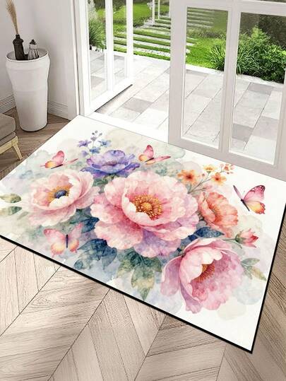 1 adet Sulu Boya Çiçek ve Kelebek Desenli Kapı Paspası, Dış Mekan Giriş Paspası, Kaymaz Banyo Paspası, Karşılama Paspası, Giriş Yolu Ayakkabı Silme Paspası, Parti, Tatil, Hediye Verme İçin Uygundur (Çeşitli Stil ve Boyutlarda Mevcuttur)