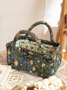 1 pieza Cesta de almacenamiento con patrón floral práctica, cesta organizadora multiusos para juguetes, ropa, cosméticos, decoración del hogar, cesta de picnic portátil, artículo popular para el Día de San Valentín - Multicolor - Ver 21