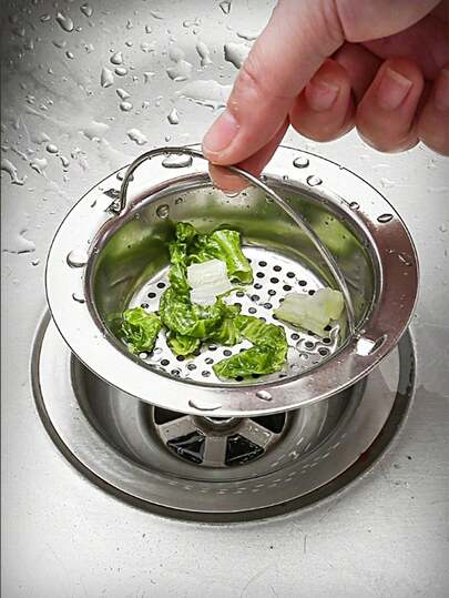 1pc Stainless Steel Drain Hair Catcher With Handle, Round Shower Drain Cover, Prevents Clogging, Fits Shower, Bathtub, Kitchen Sink, Bathroom Decor