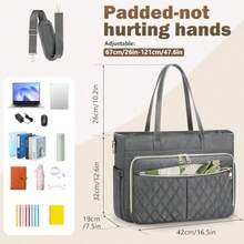 Bolsa para Laptop Mujer 15.6 Pulgadas Portafolios para Mujer Bolsos para La Universidad Bolsa de Mano para Profesores Bolsillo con AcordeóN para Documentos and Bolsillo de Papel Aluminio Aislado - Gris oscuro - Ver 6