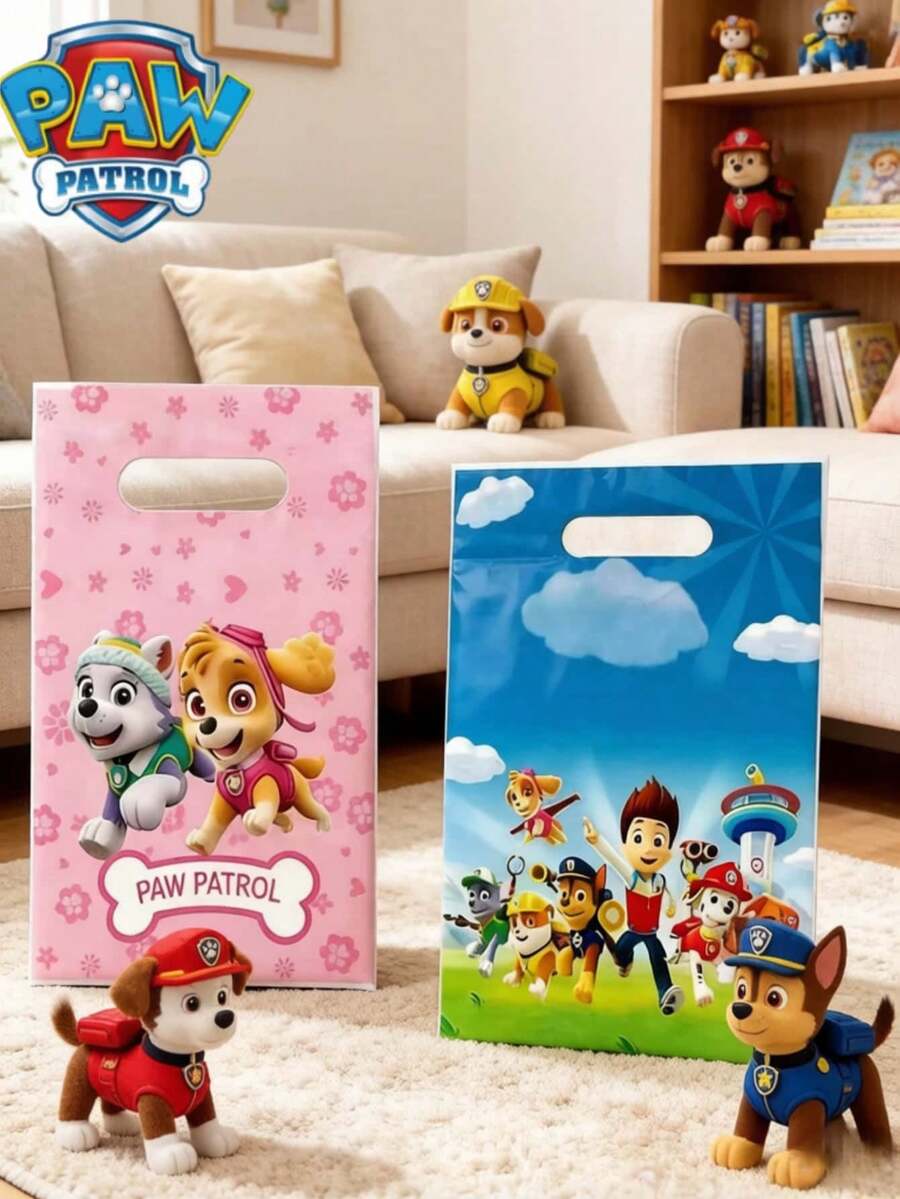 Paw Patrol 10个/30个装汪汪队立大功派对礼品袋,内含毛毛、阿奇、灰灰、路马、天天、珠珠、追踪犬、塔克、艾拉、雷克斯、野猫和自由等角色,塑料材质,适合装糖果、生日派对小礼物和装饰品,可重复使用,带提手,可用于派对回礼、家居装饰和赠送朋友。 - 彩色 - 查看 1