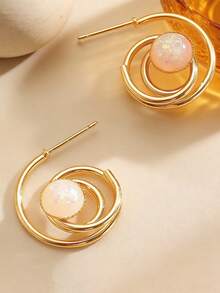 时尚简约镂空圆环珍珠耳环，自由复古设计 - 低过敏性，手工制作，个性耳环，母亲节礼物 - 彩色 - 查看 15
