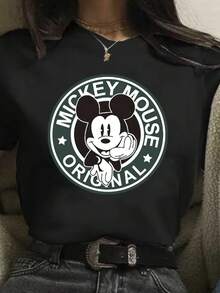 Summer T-Shirt, MICKEY MOUSE ORIGINAL. Suitable For Everyday Wear, Easy To Wear In Summer, Micro-Elastic, Soft Round Neck Casual Daily Coat, Including Disney Fashion Print, Round Neck Summer Sweatshirt, For Both Men And Women, Holiday Gifts. - màu đen - Xem 1