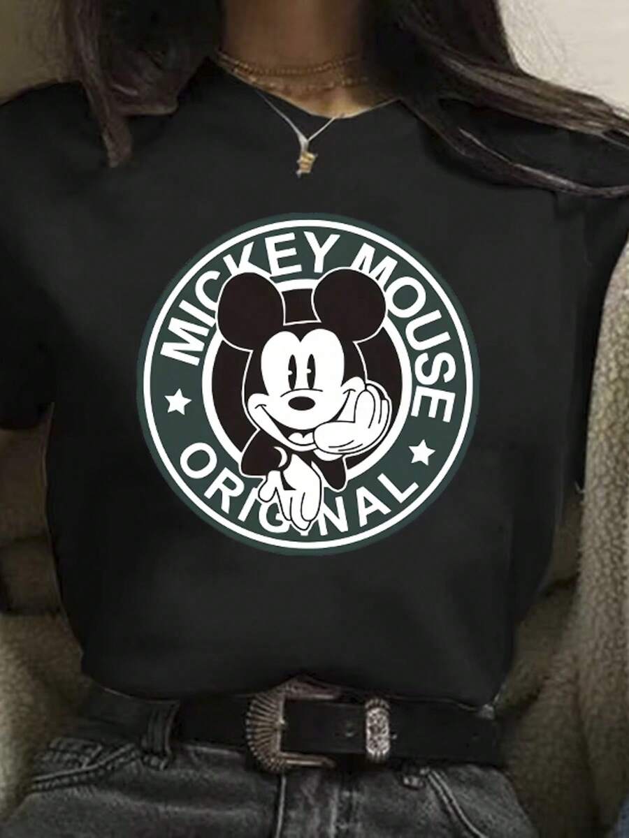 Summer T-Shirt, MICKEY MOUSE ORIGINAL. Suitable For Everyday Wear, Easy To Wear In Summer, Micro-Elastic, Soft Round Neck Casual Daily Coat, Including Disney Fashion Print, Round Neck Summer Sweatshirt, For Both Men And Women, Holiday Gifts. - màu đen - Xem 1