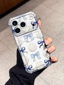 Bow-Knot Volleyball Bow Minimalist Card Slot Shockproof Phone Case Compatible With Apple 17/16/14 Pro Max, High-Quality New Model 13, 15, Ins Style 12/12 Pro, 11, 15 Pro Max, 16 - Clear - View 3