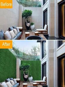 4/6片人造植物墙叶篱笆，草坪垫绿色面板围栏，家居装饰仿真植物，园艺模拟草坪。9.84x9.84英寸塑料围栏，室内外隐私围栏装饰墙，仿绿色背景，无需电源。 - 草坪 - 查看 9