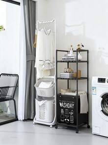 1pcMultifunctional Laundry Cart With Wheels | 3-Tier Storage Shelf & Removable Laundry Basket | Rolling Organizer For Bathroom, Laundry Room, Bedroom - Multicolor - View 7