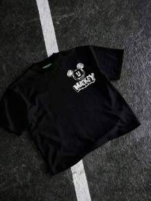 Disney   Street Life Men's Casual Loose  Mickey  Cartoon  Print Short Sleeve T-ShirtSummer - 黑色 - 查看 4