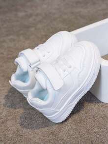 1 Pair Kids' Soft Sole Non-Slip Casual Fashion Solid Color Sports Shoes, Comfortable Versatile Minimalist Running Sneakers, Suitable For All Seasons - White - View 3