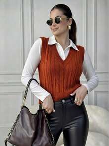 Elegant Women's Vest Blouse - New Release - Beige - View 4