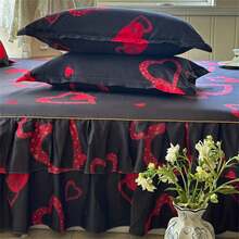 3pcs Bedskirt Set (1 Bedskirt + 2 Pillowcases, No Pillow Insert) Printed Bedskirt Anti-Slip Bedding Set, Suitable For Bedroom And Guest Room - Heart to Heart - View 5