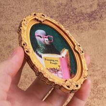 1pc Creative Retro Style Oval Mini Photo Frame Fridge Magnet, Funny Home Decor, Holiday Gift - Little Bird - View 6
