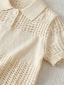 Maglione a maniche corte con colletto traforato per ragazzi, stile casual da scuola per primavera, estate e inizio autunno - Albicocca - Visualizzare 7