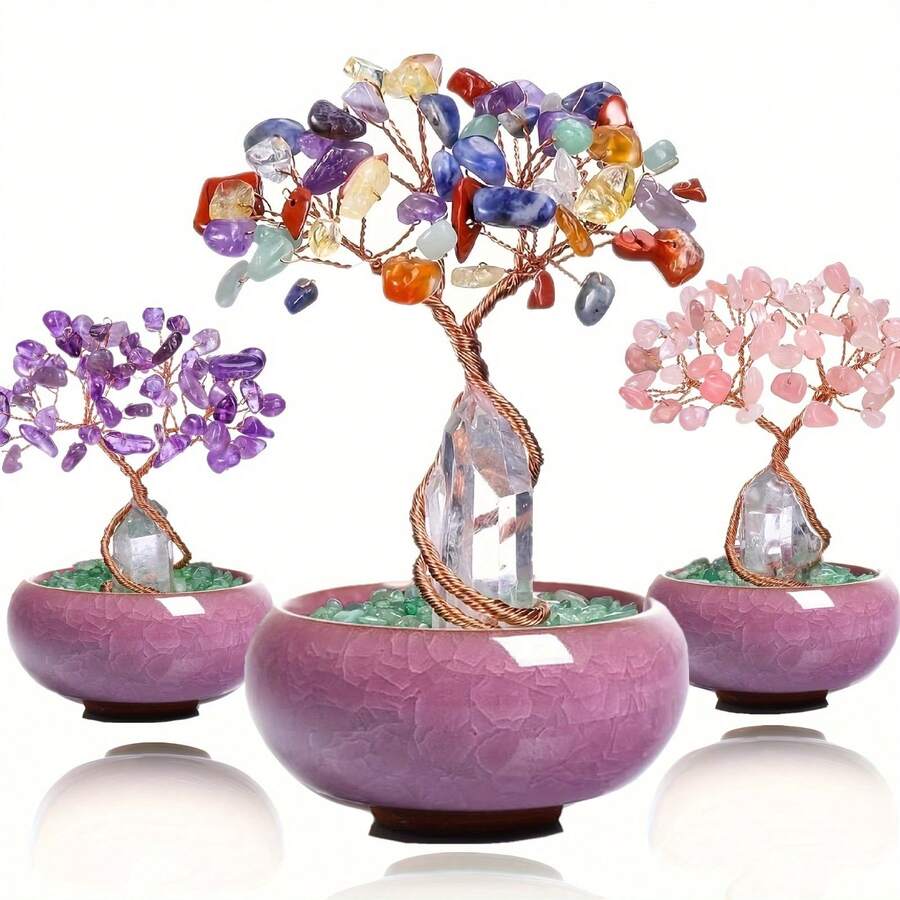 Árvore de Cristal com Cristais, Ametista, Quartzo Rosa, Funcional para Limpeza Energética, Alívio do Estresse, Meditação, Adequada como Decoração Espiritual para o Lar e Presente para o Natal, Dia dos Namorados