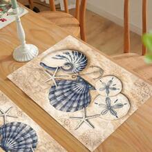 1 pieza Mantel de estilo oceánico, con patrón de conchas, tapete para el desayuno, diseño minimalista, decoración de mesa, accesorio de cocina, mantel de lino, posavasos, agarradera, base para tazón, fácil de limpiar, adecuado para el hogar, comedor, decoración del comedor, juego de regalo, regalo festivo, regalo para amigos - Multicolor - Ver 5