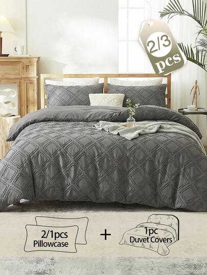 2/3Pcs Minimalist Velvet Diamond Pattern Duvet Cover Set, Super Soft Polyester Breathable Bedding, Extra Large Bed Set (1 Duvet Cover + 1/2 Pillowcase, No Filling), Suitable For All Seasons, Soft And Comfortable, Suitable For Home Bedroom, Hotel, Dorm Room (Boys/Girls)