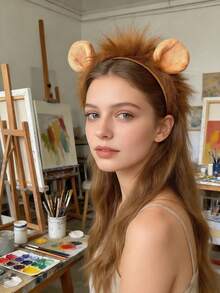 1pc/2pcs Cosplay Lion Ear Headband, Student Carnival Anime Character Hair Hoop, Plush Christmas Hair Accessory - Multicolor - View 3