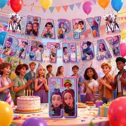 1件装 2026 热销韩国女团主题生日派对字母旗帜横幅 | 生日派对礼品 爆款女团主题装饰，女友派对氛围道具，学生派对经济实惠商品