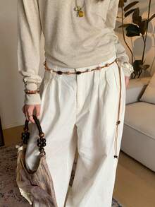 1pc Handmade Beaded Woven Waist Rope, Polyester Material, - Brown - View 2