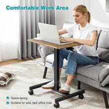 DUMOS Small Standing Desk Mobile Portable Rolling Laptop PC Table On Wheels Adjustable Height Computer Workstation Home Office, 19 Inch, Brown - 棕色的 - 查看 6