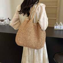 Fashion Straw Bag Large Capacity Beach Bag Summer Fashion Women's Bag Tote Shoulder Bag , Beach Bag , Summer - 卡其色 - 查看 3