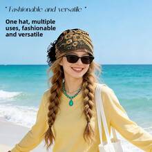 新款时尚凤凰尾拼接头巾帽，饰有亮片和精致蕾丝，可遮盖白发，是一款适合母亲佩戴的精美帽子，也适合女性佩戴。 - 彩色 - 查看 2