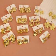 优雅女士耳环套装，可选4件套、12件套或24件套，采用18K镀金不锈钢材质，适合日常佩戴和节日派对。耳环套装，夏季耳环，蝴蝶耳环。 - 金色 - 查看 4