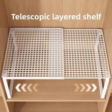1pc Expandable Wardrobe Organizer, Adjustable & Extendable, Multi-Tier Storage Shelves, Pull-Out Shoe Rack, Bookshelf, Kitchen/Bathroom Storage, Space Saving, Available In 3 Sizes, Suitable For Closet, Dorm, Home, Back To School, Teacher Gift, Women's Storage, Travel & Holiday, Fall/Halloween Decor - Multicolor - View 2