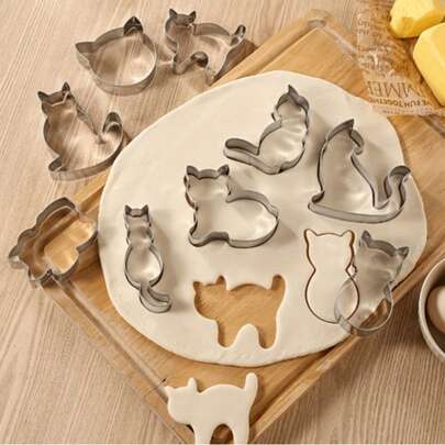 סט 5 חותכני עוגיות בצורת חתול - פנים חתול, ישבן חתול, טביעות כפות רגליים ו-3 עיצובים חמודים, אידיאלי למסיבות בנושא חתולים