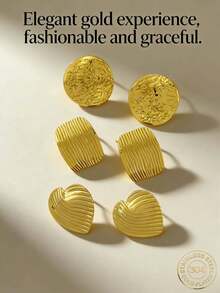 6-Piece Set - (Various Styles) Gold Earrings, Made Of Stainless Steel, Multi-Element Design, Elegant Style, Hypoallergenic Stainless Steel Earrings Set. This Is An Ideal Pair Of Earrings As A Gift For Your Best Friend. - Multicolor - View 1