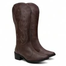 Women's High-Top Western Embroidered Boot, Caramel Country Style, Side Zipper, Holiday Style - Coffee Brown - View 5