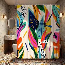 充满活力的热带植物彩色艺术浴帘，防水防霉涤纶材质，现代大胆的浴室装饰配件，带挂钩，加厚隐私帘，适用于淋浴房和浴缸，易于安装、清洁和快干，时尚植物图案浴帘，不褪色，防水，必备淋浴配件 - 粉紅紫 - 查看 11