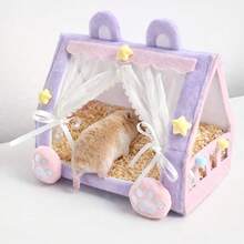 可爱仓鼠躲藏床 | 柔软封闭式聚酯纤维宠物屋，温暖舒适的小型宠物窝 - 查看 14