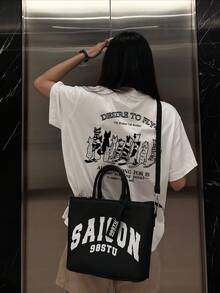 日系女式夏季宽松时尚字母卡通猫印花短袖T恤 - 白色 - 查看 5