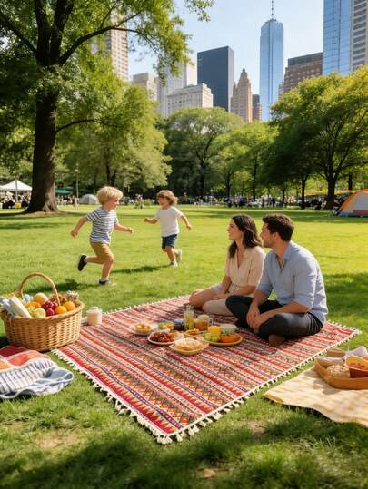 1pc Spring Bohemian Fringe Camping Blanket - Soft Fabric, Charming Floral Pattern With Tassel Trim. Suitable For Beach Travel, Camping Adventure, Hiking, Travel, Family Music Festival, Park Picnic, Backyard Gathering, Outdoor Movie Night, Indoor Dining Table Decor, Party Tablecloth Setting, Patio Leisure, Garden Party, Holiday Dinner And Leisure Activities