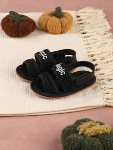1 Pair Infant Striped Minimalist Breathable Mesh Sandals, Suitable For Summer - Black - View 3