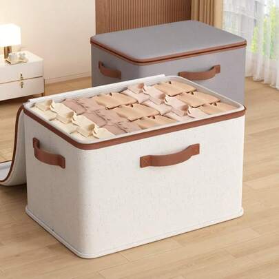 1pc Large Capacity Covered Storage Box, Multi-Functional Foldable Waterproof Storage Container, Dustproof & Moisture-Proof, Stackable, Wardrobe Storage Box, Bedroom Storage Bin, Can Be Locked (Lock Sold Separately), Minimalist Style, Suitable For Storing Clothes, Blankets, Books, Toys, Holiday Items, Applicable For Dorm, Bedroom, Wardrobe, Under Bed, Garage, Basement, Room Decor, Home Decor