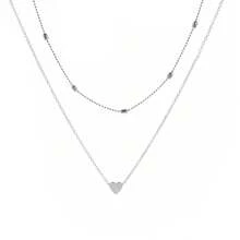 极简心形多层项链，个性化创意吊坠颈链 - 銀色 - 查看 3