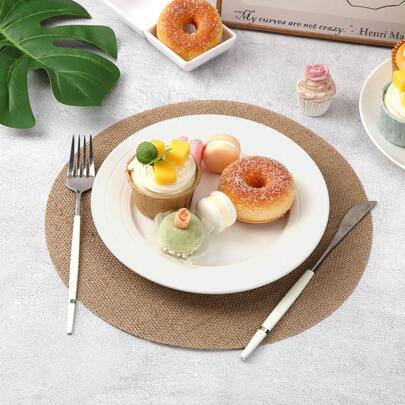 50pcs Round Coarse Linen Placemats, 11.8 Inch Reusable Brown Tablemats, Heat Resistant Natural Jute Fiber Placemats, Round Rustic Dining Table Decor For Dinner, Holiday, Farmhouse