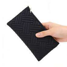 1个极简时尚黑色拉链收纳包，方便手提设计，可收纳化妆刷/口红/眉笔，易于携带 - 黑色 - 查看 1