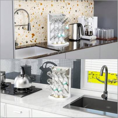 1 Giá phơi bình sữa đứng cỡ lớn - Giá phơi bình sữa tiết kiệm không gian, thích hợp để trên mặt bàn, dùng để đựng núm vú và bình sữa, làm giá đựng phụ kiện máy hút sữa, màu xám/xanh lá cây. Giá phơi bình sữa nhiều tầng, giá đựng cốc, giá để ráo bộ ấm trà phòng khách, giá đựng cốc trên bàn bếp.