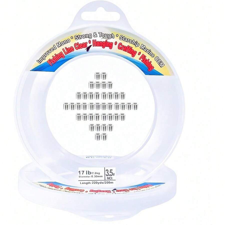 000Aboda Clear Fishing Line 0.2-1 Mm, Strong Invisible Nylon Fishing Wire 8-100 Lb Test Includes Crimp Sleeves, Clear String For Hanging Decorations Balloons Garlands Crafts & Jewelry-1 - 0.3mm, 656ft, 17lb - View 1