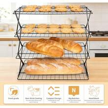 Estante de enfriamiento plegable de 4 niveles para hornear utensilios de hornear galletas estante ajustable y apilable de acero inoxidable para hornear galletas pan regalos para hornear - como en la foto - Ver 7